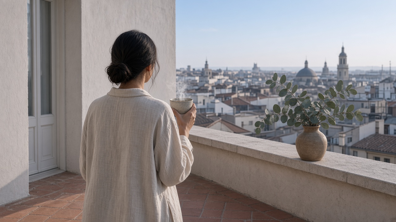 Terrasse mit einer Tasse am Morgen