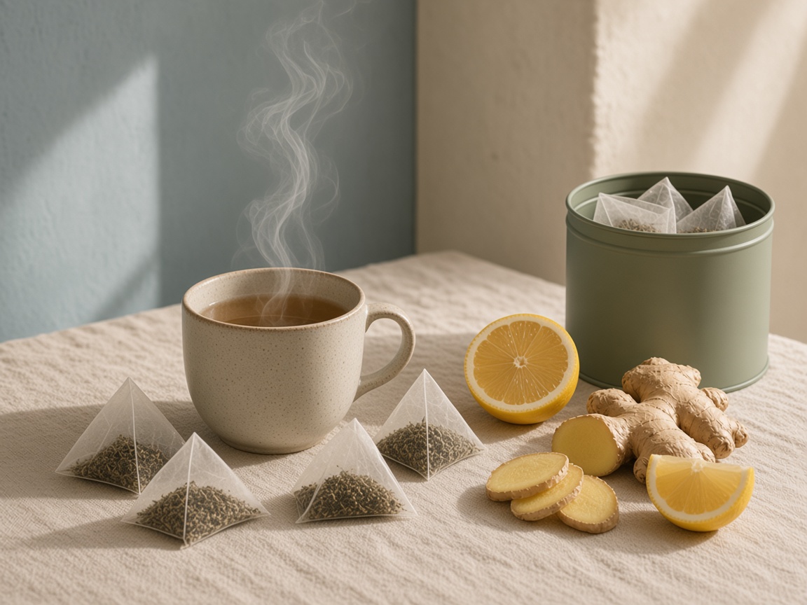 Tasse Aufguss aus Zitrone und Ingwer am Morgen